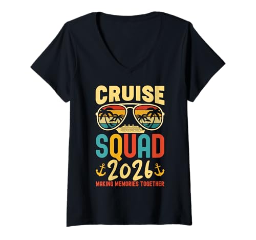 Femme Cruise Squad 2026 Family Group Matching Cruising Vacation T-Shirt avec Col en V