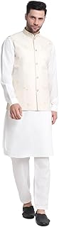 KRAFT INDIA Men Cotton Black Pathani Kurta &amp; Salwar Set with Embroided Sequenced Nehru Jacket