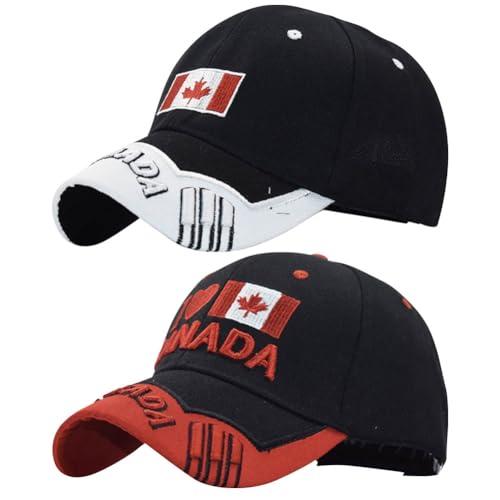 ZUYYON 2 Pcs Canada Baseball Caps Embroidered Maple Leaf Baseball Hat Adjustable Golf Hat for Men Women Canada Souvenirs(Black)