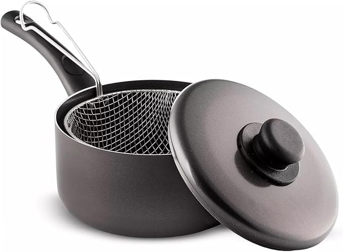 OptiProducts Non-Stick Chip Pan with Frying Basket & Lid (8-Inch)