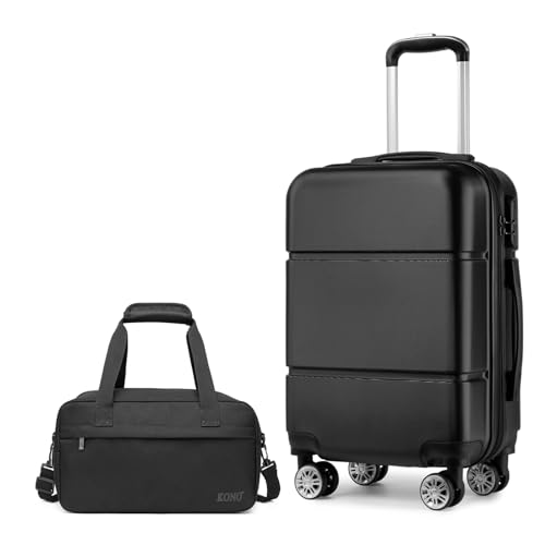 Kono Suitcase Set 2 Piece Luggage Set Carry On Luggage ABS Hard Shell Luggage and Ryanair Holdall Cabin Bag (Black, 20'' Luggage Set)