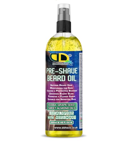 Image of Pre-Shave Beard Oil with Eucalyptus With Rosemary – Soothes Sensitive Skin, Softens Hair, Enhances Razor Glide & Reduces Irritation | Natural Jojoba, Grapeseed & Sweet Almond Oils (250ml Spray)