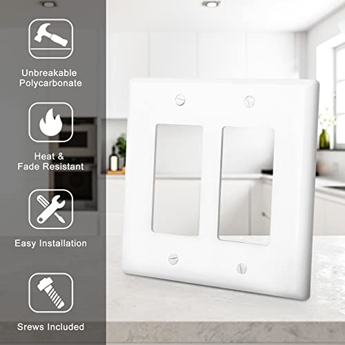 2-Gang Decorator Wall Plates Switch Outlet Plate Cover For Light Switches, Smart Switch, Dimmers, Gfci, Receptacle, Usb Outlet Standard Size 2-Gang 4.48" X 4.57" (Standard-Size, 4-Pack,White) #TOP2