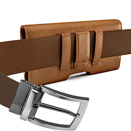 Image of PiTau Holster for Large iPhone Plus, Pro Max Models 16 15 14 13 12 11 Xs Max - Cell Phone Belt Holder Clip Case, ID Card Carrying Pouch (Fits Otterbox Commuter Case) Brown