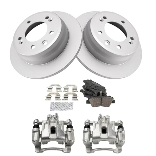 Image of TRQ Rear Brake Pad and Rotor Set Ceramic G Coated Rotors Calipers | For 2016 Kia Sportage Front Wheel Drive with Manual Parking Brake