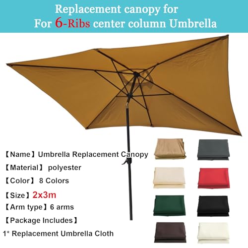 Tela sombrilla rectangular 3x2m para reparar parasol desgastado de 6 varillas 3