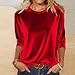 Women's Velvet Tops 3/4 Length Sleeve Shirts Round Neck Loose Dressy Casual Work Business Blouses Holiday Outfits Red