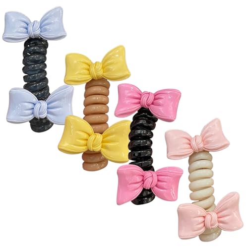 Cintas elásticas para el pelo, bandas elásticas para el pelo con lazo, 4 piezas, bonitos soportes para cola de caballo para mujer, estilo para adolescentes, rizados, largos, gruesos, niños, viajes