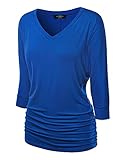 MBJ WT1036 Womens V Neck 3/4 Sleeve Dolman Top with Side Shirring L Royal_Brite