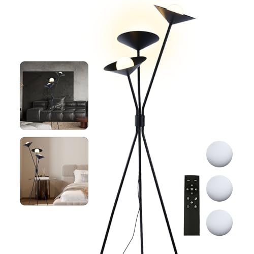 LED Floor Lamp for Living Room, Bedroom, 3-Glass Bulb, Tri-Color ...