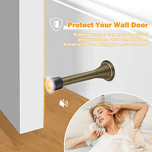 Crosize 6 Pack Antique Brass Spring Door Stops Wall Protector, 3-1/4" Heavy Duty Flexible Door Holder, Stainless Steel Door Stopper For Bottom Of Door With Rubber Bumper, Exterior Oil-Rubbed Brass #TOP3