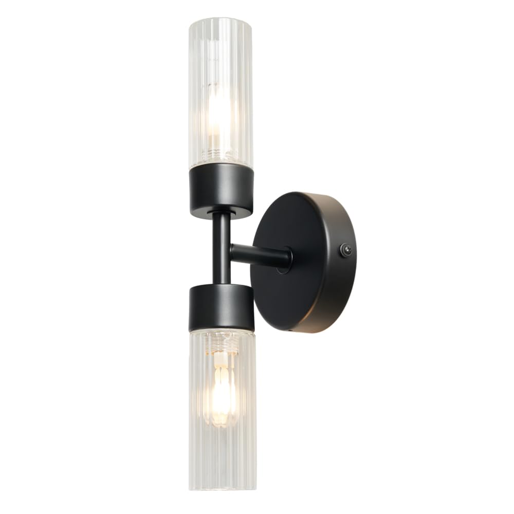 LITECRAFT Mavis Wall Light Bathroom IP44 Rated 2 Arm - Matte Black, Clear