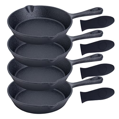 Pre-Seasoned Cast Iron 4 Piece Skillet Bundle 6″ (Set of 4) Cast Iron Frying Pans Heavy Duty Professional Chef Tools Indoor & Outdoor Use Grill