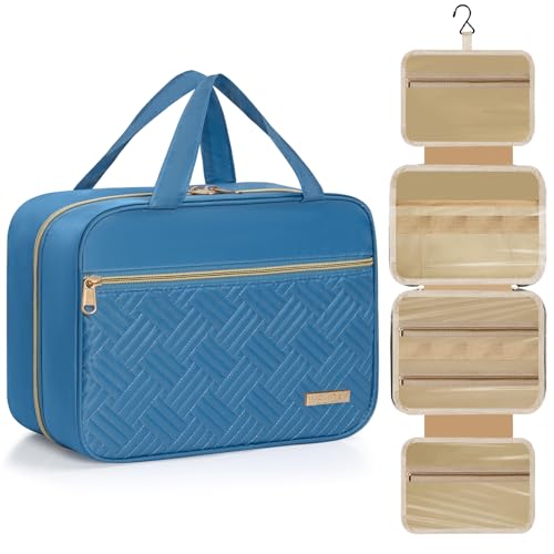 Travel Toiletry Bag - Spacious Toiletry Bag with Hanging Hook, Water Resistant Makeup Bag for Women & Men, Travel Essentials (Medium-Blue)