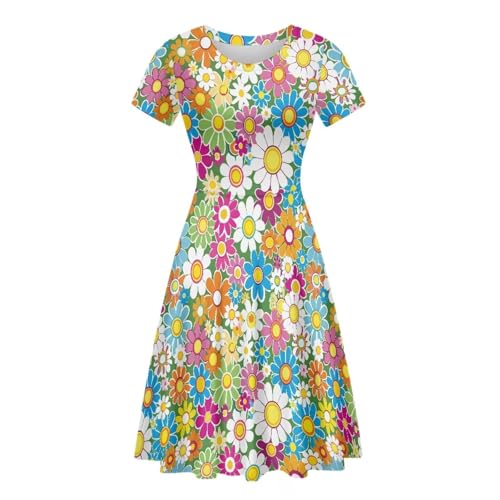 Image of HUGS IDEA Womens Puffy Swing Midi Dress Round Neck Short Sleeve Party A-Line Dresses
