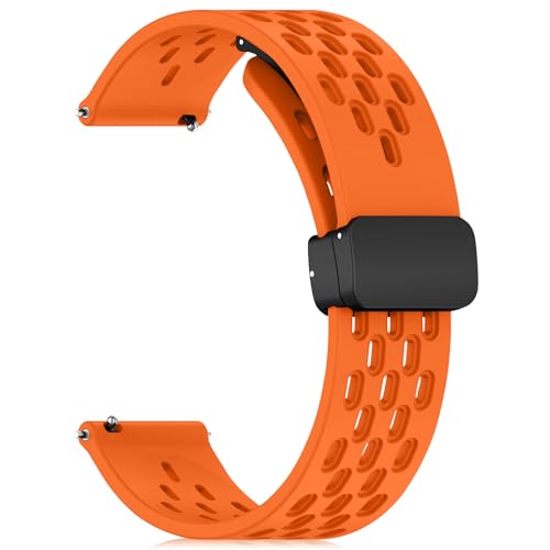 #VerdientProvisionen<br>Magnetische Silikon Armband für 20 mm 22 mm Herren Damen Ersatzarmband mit Magnetische Schnalle Wasserdichtes Sport Ersatz Uhrenarmband (20 mm Orange)