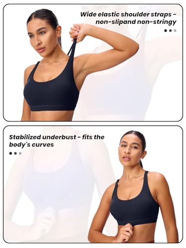 Image of Women's Strappy Sports Bras Light Compression Crop Criss Cross Back Padded Workout Yoga Bra Supportive U Neckline