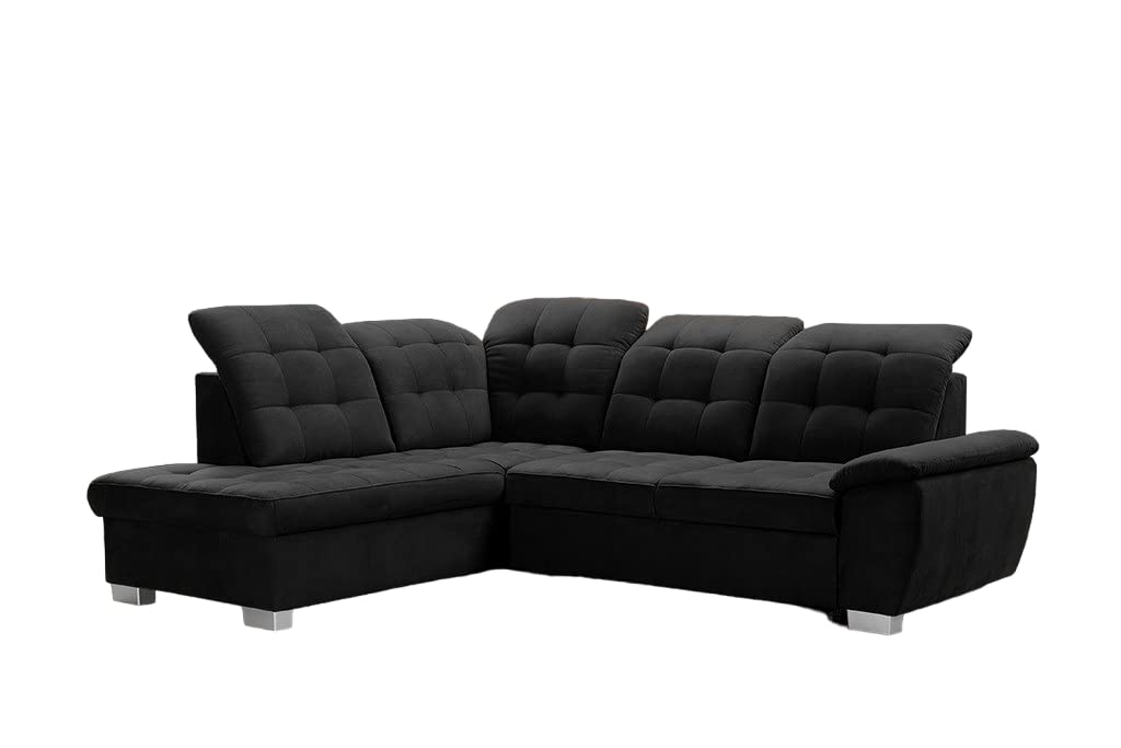 Sofa narożna Lotta 258 x 212 x 108 cm – nowoczesna sofa, wygodna z bardzo elastyczną pianką, ze skrzynią na pościel, z funkcją spania, przyjemny w dotyku materiał welurowy (lewa strona
