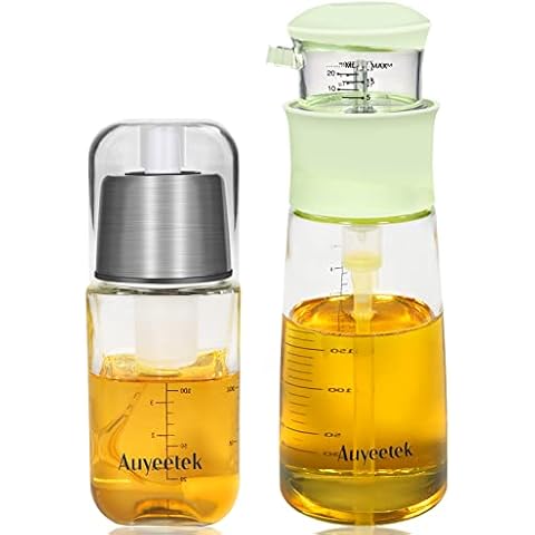 Auyeetek Ölsprüher für Speiseöl und Ölspender Set, Öl Sprühflasche aus Edelstahl und Glas Druck Pumpenantrieb Ölspray 180ml Essig Ölflasche Glas Küche Cover