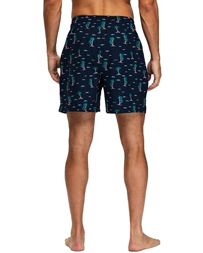 Image of Mens Swim Trunks Compression Liner No Mesh Swimming Trunks Men Swimwear Quick Dry Above Knee Zipper Pocket Swim Shorts