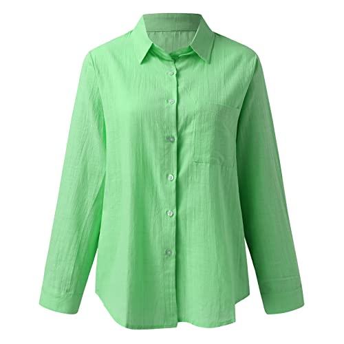 ZLBDYG Camisas sociais femininas modernas e femininas de algodão e linho com manga comprida, Verde,
