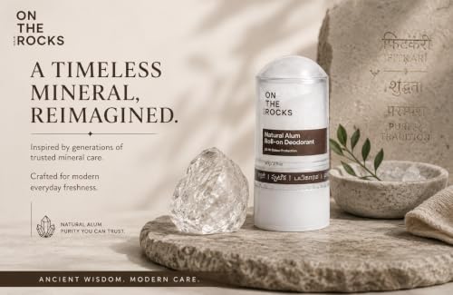 Image of Alum Stone, Underarm Roll On for Body Odour & Dark Underarms, Natural Deodorant that Fights Bacteria, Gentle for Sensitive Skin, Fragrance & Alcohol Free for Men & Women 60g