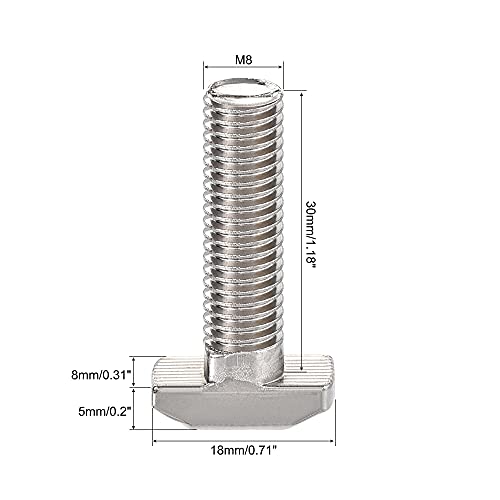 Image of uxcell M8x30mm T-Slot Drop-in Stud Sliding Bolt Screw Carbon Steel for 40 Series Aluminum Profile 5pcs
