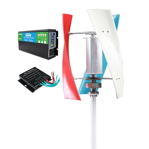 Kit vertical de turbina eólica de 3000 W con generador magnético permanente, inversor de corriente y controlador de carga de viento para uso en exteriores y patio