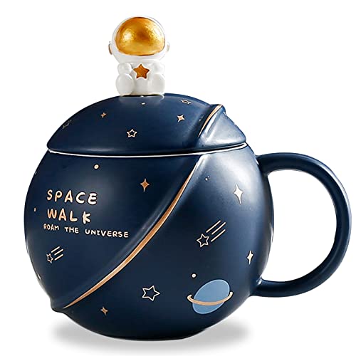 ZONSUSE Tazas de Cafe de Ceramica, Bonitas para Desayuno, Taza Capuchino con Tapa y Cuchara, Personalizada Dia del Padre, para Té y Leche, Regalos para Amigas Originales, 400ML (Estilo 1)