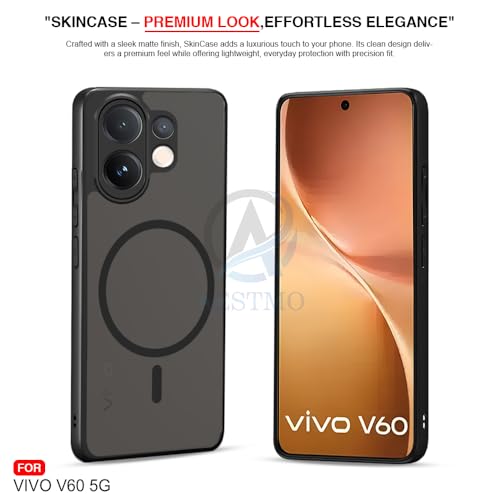 Image of AESTMO Vivo V60 5G / T4 Pro 5G Back Cover | 360 Protection | Matte Frosted Hard Back Translucent | Compatible with MagSafe Accessories (MagSafe Matte Hard Black Bumber)