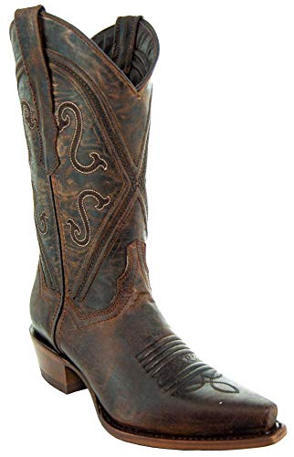 Soto Boots Women Cheyenne Leather Snipped Toe Cowgirl Boots M50041 (Brown,7 B(M) US)