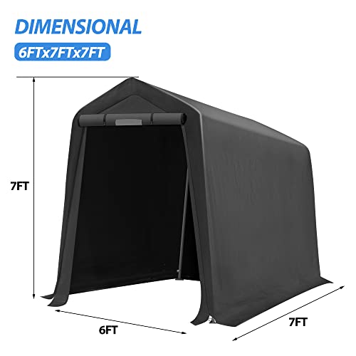 6'X7' Storage Shed,Outdoor Portable Shed Carport,Zipper Storage Shed With Roll-Up Door And Vent Window, Heavy Duty Metal Frame Top, Durable Waterproof Shade Tent For Firewood Generator Vehicles #TOP6