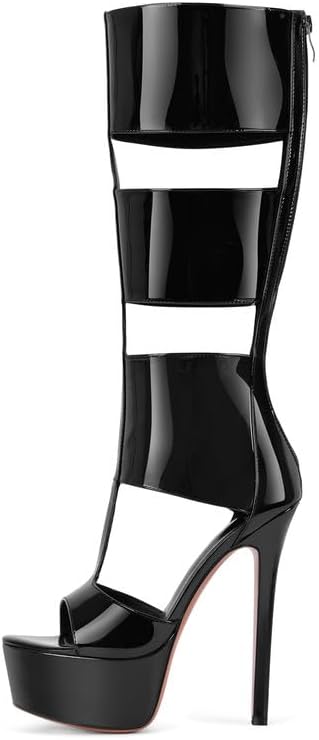 Richealnana Women's Gladiator Knee-High Platform Heels-Stiletto Peep Toe Boots with Back Zipper for Club,Prom,Dance,Sexy