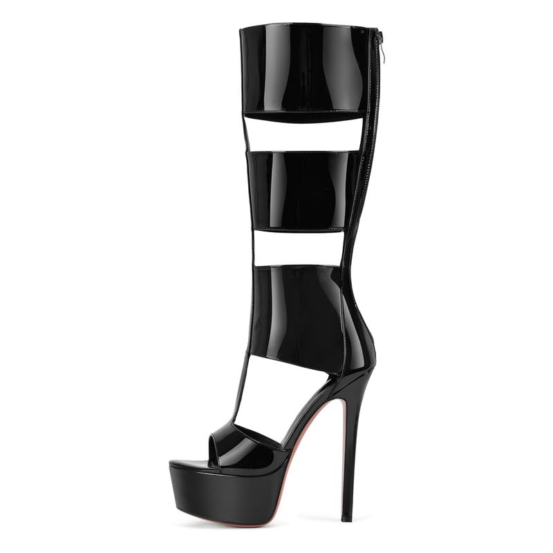 Women's Gladiator Knee-High Platform Heels-Stiletto Peep Toe Boots with Back Zipper for Club,Prom,Dance,Sexy-image-46