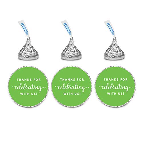 Andaz Press Chocolate Drop Labels Trio, Fits Kisses Party Favors, Thanks for Celebrating with Us, Kiwi Green, 216-Pack