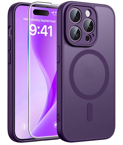 Image of FNTCASE for iPhone 14 Pro Max Case: [Compatible with Magsafe] Translucent Matte Cases with [Full Camera Protection] [Screen Protector] Military Grade Shockproof Protective Phone Cover - Purple