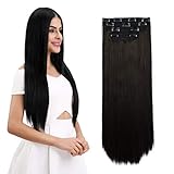 REECHO 28' Straight Super Long 4 PCS Set Thick Clip in on Hair Extensions Black Brown