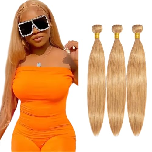 #27 Blonde Bundles Human Hair Straight Bundles 24 26 28 Inch Unprocessed Brazilian Virgin Remy Hair 3 Bundle Honey Blonde Straight Human Hair Extensions 50 Gram Per Bundle For Women