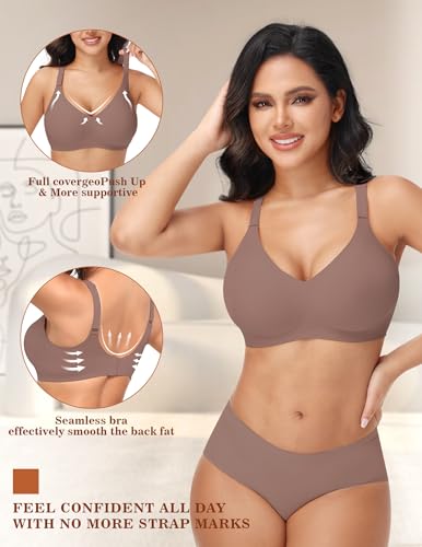 Image of PoseFree Seamless Bras with Support, A Buttery Soft Wireless T-Shirt Bra for All-Day Comfort Coffee M