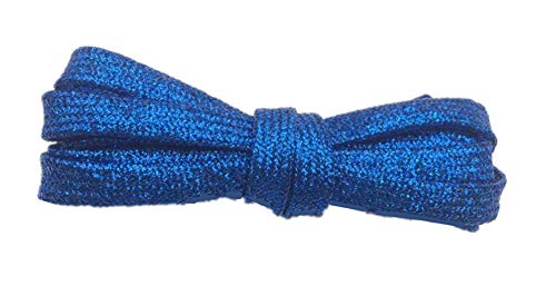 2 Pairs Shiny Gold Shoelaces Metallic Glitter Flat Shoelaces Sparkly Bootlaces Shimmering Shoelaces for Canvas Sneaker Athletic (Royalblue)