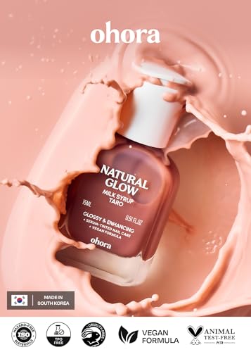 Image of ohora Natural Glow Milk Syrup Nail Strengthener (Taro) - Tinted Nail Hardener for Brittle, Damaged Nails, Quick-Dry Glossy Finish, Nail Repair & Growth, 15 mL