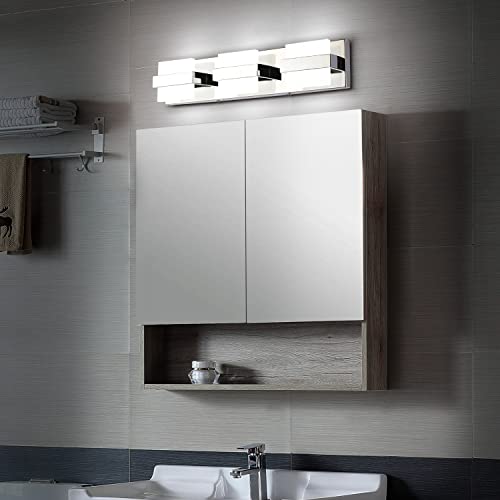 Image of SOLFART 3 Lights Chrome Bathroom Lights Over Mirror Modern LED Vanity Light Bathroom Vanity Lighting Fixtures 20 inch White Light Non Dimmable