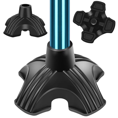 supregear Cane Tip 3/4 inch Heavy Duty - Self Standing Non-Slip Rubber Quad Base for Walking Cane - Stable 4 Prong Replacement Foot Pad for Walking Stick Offset Quad Pod or Tripod
