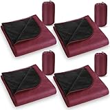 Preboun 4 Pack Large Waterproof Stadium Blankets Thick Warm Fleece Picnic Camping Blankets for Cold Weather Football Games Concerts Beach Outdoor Activities Homeless Donations(Dark Red)