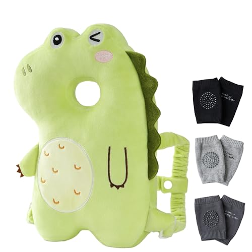 Image of Feidoog Baby Head Protector Cushion Backpack with 3 Knee Pads for Walking & Crawling,Green