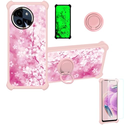 jioeuinly Case Compatible for Vivo T3x 5g Phone Case Cover [with Tempered Glass Screen Protector][Hard PC + Soft Silicone][Ring Support] [Luminous Effect] YGF-MH