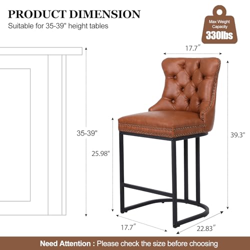 Image of UVV Counter Height Bar Stools Set of 3, 26 inch Modern Barstools with Back, Faux Leather Upholstery Counter Chairs with Metal Legs for Kitchen Island, Bar, Counter, Brown