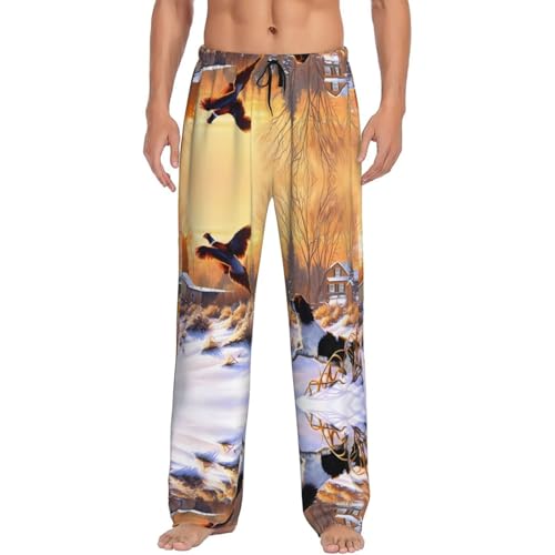 Men's Pajama Pants, Lightweight Lounge Printed Dog Catching Pheasant Sleepwear Pants with Pockets