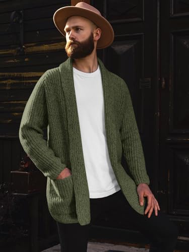 Image of Runcati Mens Shawl Collar Long Cardigan Casual Knit Open Front Sweater Fall Winter Thermal Cardigan Sweater
