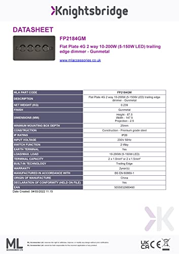 Flat Plate 4G 2 way 10-200W (5-150W LED) trailing edge dimmer - Gunmetal - Image 3